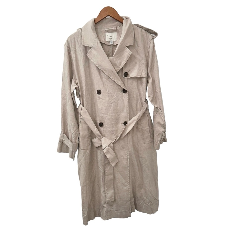 NWT Women's Linen Trench Coat - A New Day Tan size XL 55% Linen, 45% Rayon